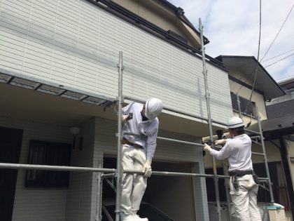 神奈川区外壁リフォーム足場組立