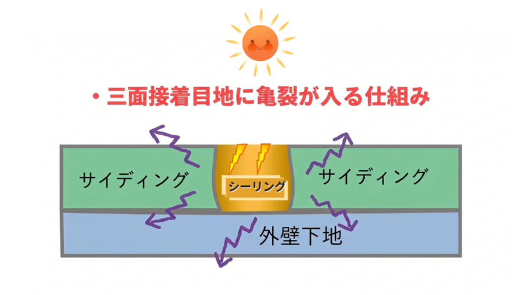 三面接着目地に亀裂が入る仕組み